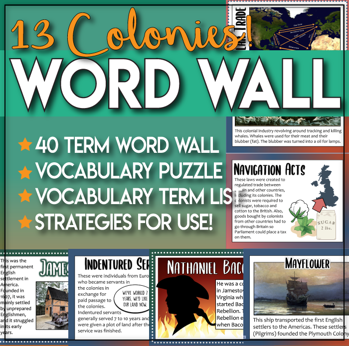 13 Colonies Word Wall Cover