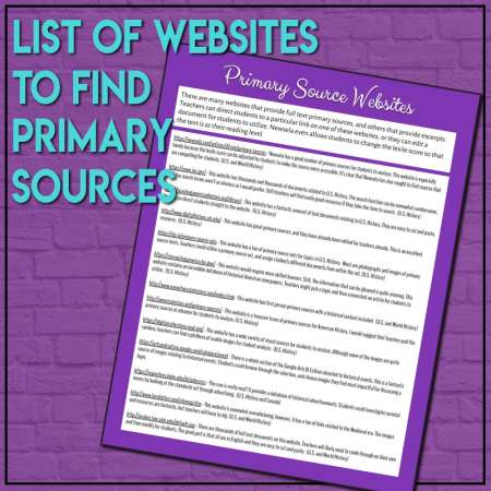 It also included a a list of websites to find good primary sources.